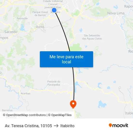 Av. Teresa Cristina, 10105 to Itabirito map