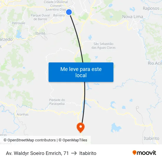 Av. Waldyr Soeiro Emrich, 71 to Itabirito map