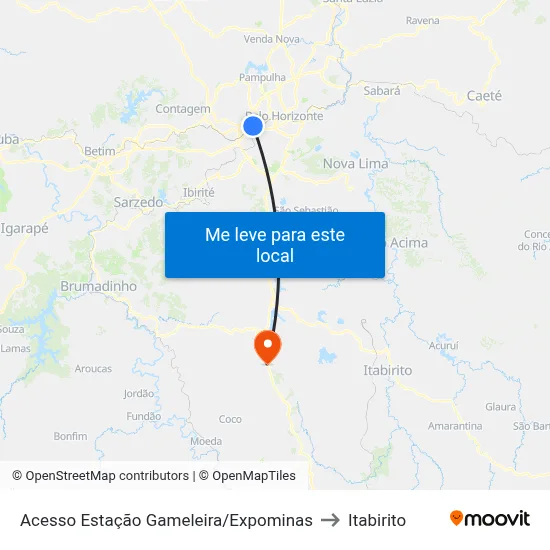 Acesso Estação Gameleira/Expominas to Itabirito map