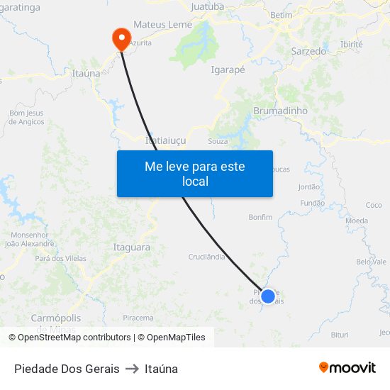 Piedade Dos Gerais to Itaúna map