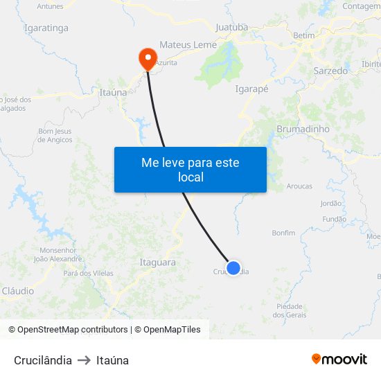 Crucilândia to Itaúna map
