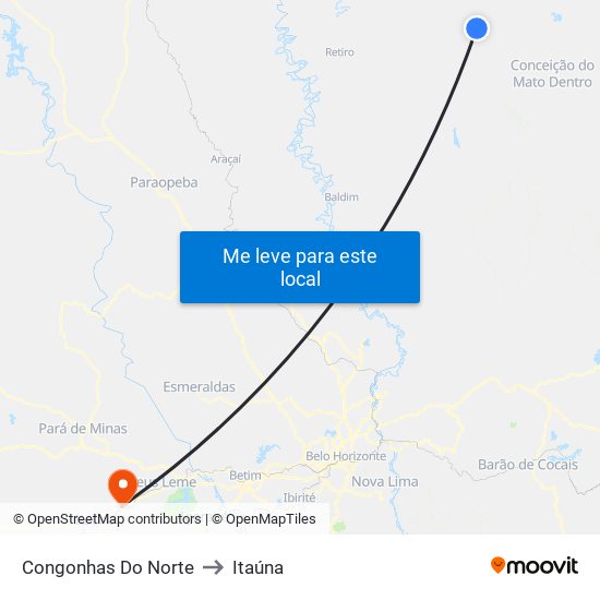 Congonhas Do Norte to Itaúna map