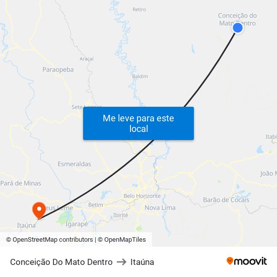 Conceição Do Mato Dentro to Itaúna map