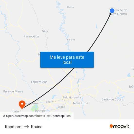 Itacolomi to Itaúna map