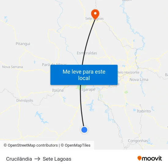 Crucilândia to Sete Lagoas map
