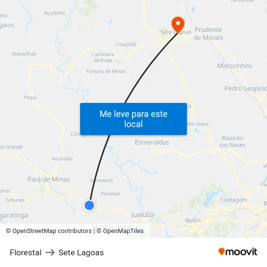 Florestal to Sete Lagoas map