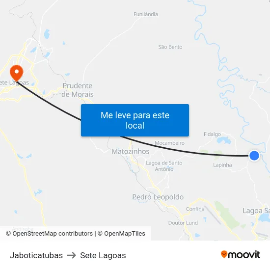 Jaboticatubas to Sete Lagoas map