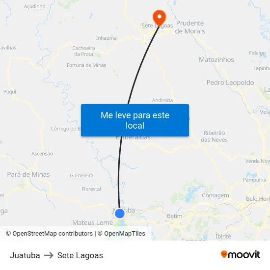 Juatuba to Sete Lagoas map