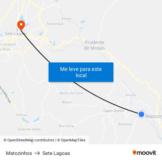 Matozinhos to Sete Lagoas map