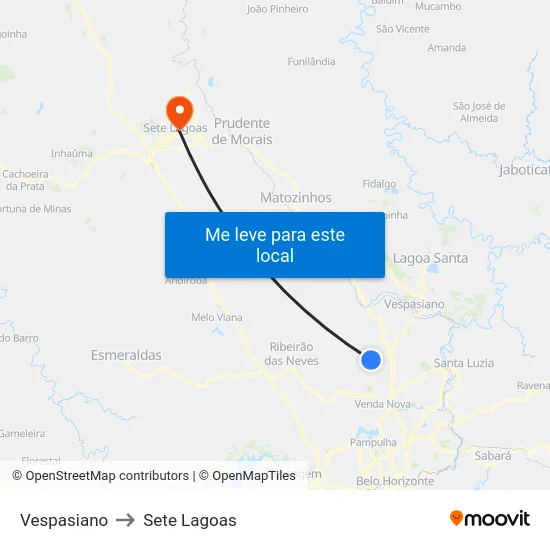 Vespasiano to Sete Lagoas map
