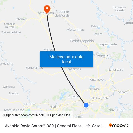Avenida David Sarnoff, 380 | General Electric Sentido Itaú Shopping to Sete Lagoas map