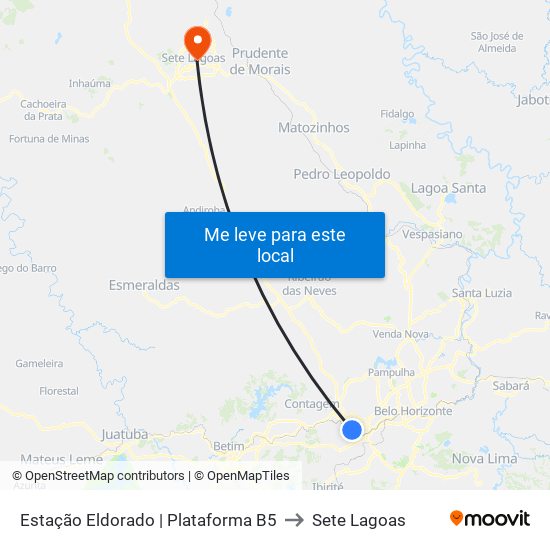 Estação Eldorado | Plataforma B5 to Sete Lagoas map