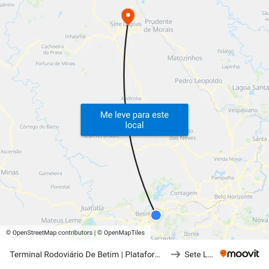 Terminal Rodoviário De Betim | Plataforma B2 - Sentido Bairro to Sete Lagoas map