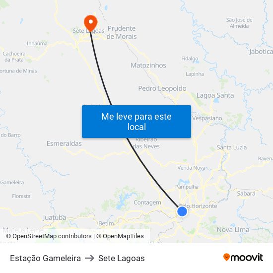 Estação Gameleira to Sete Lagoas map