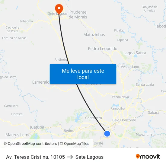Av. Teresa Cristina, 10105 to Sete Lagoas map