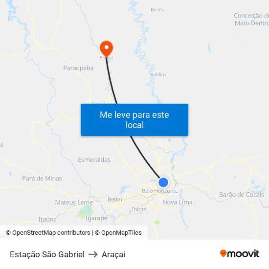 Estação São Gabriel to Araçaí map