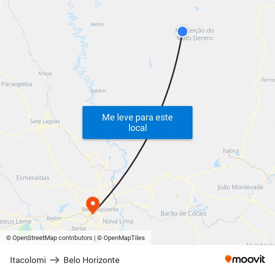 Itacolomi to Belo Horizonte map