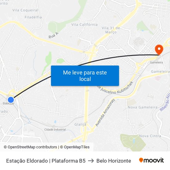 Estação Eldorado | Plataforma B5 to Belo Horizonte map