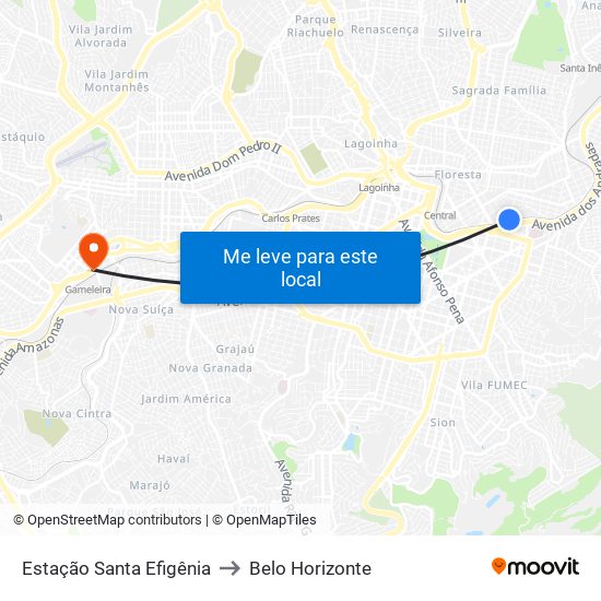 Estação Santa Efigênia to Belo Horizonte map