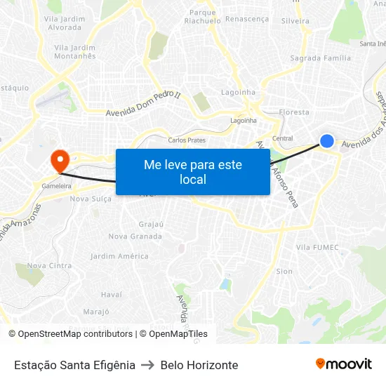 Estação Santa Efigênia to Belo Horizonte map