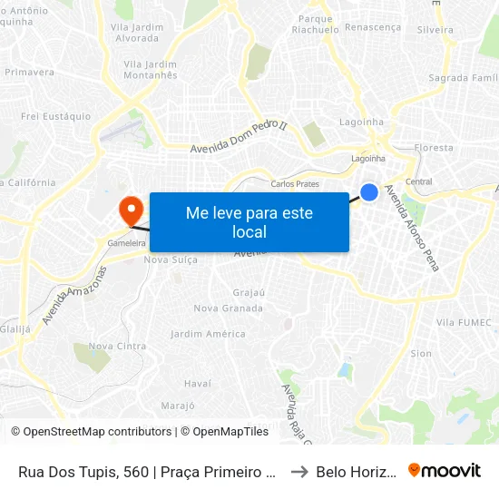 Rua Dos Tupis, 560 | Praça Primeiro De Maio 2 to Belo Horizonte map