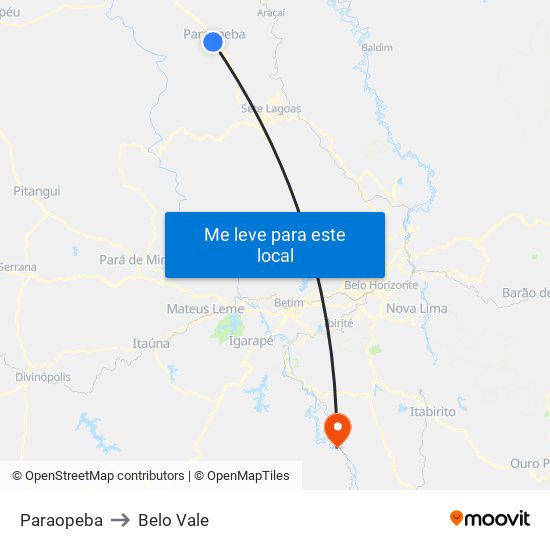 Paraopeba to Belo Vale map