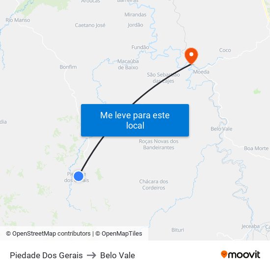 Piedade Dos Gerais to Belo Vale map