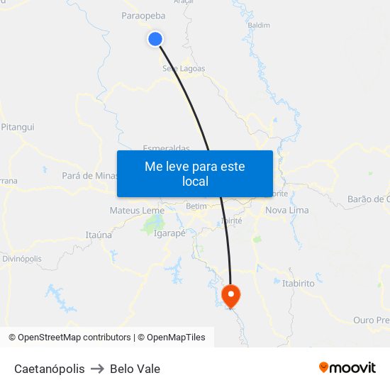 Caetanópolis to Belo Vale map