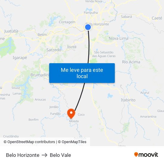Belo Horizonte to Belo Vale map