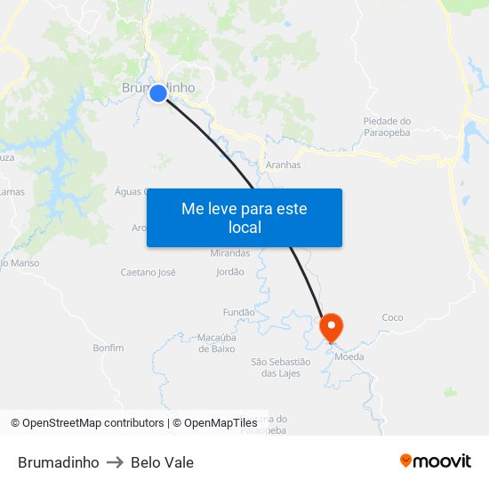 Brumadinho to Belo Vale map