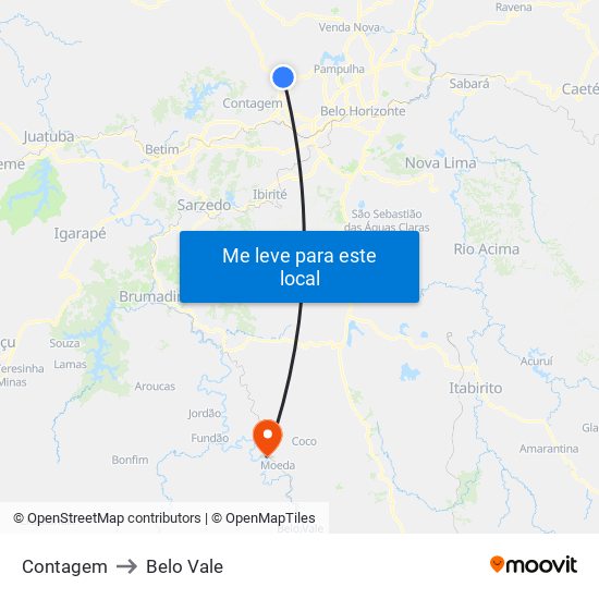 Contagem to Belo Vale map