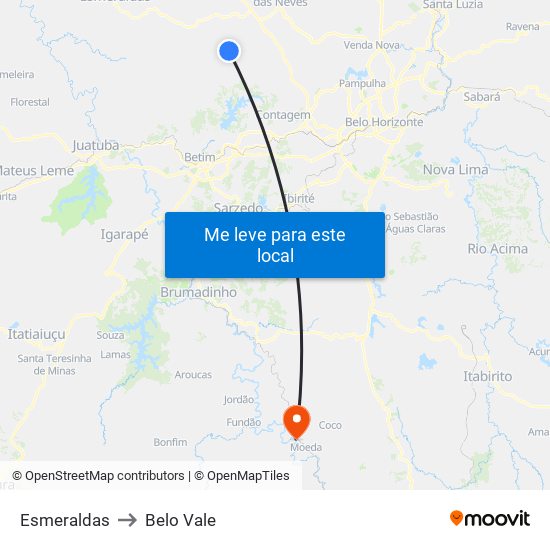 Esmeraldas to Belo Vale map