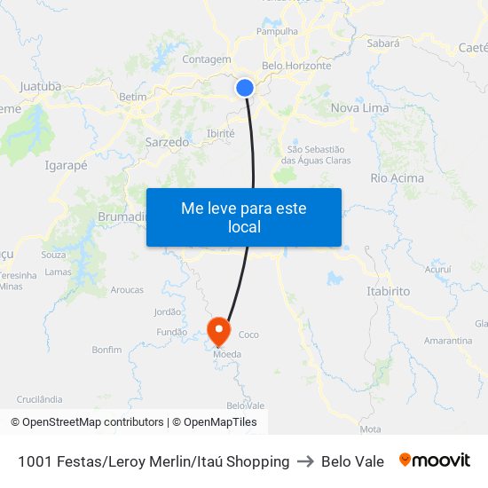 1001 Festas/Leroy Merlin/Itaú Shopping to Belo Vale map