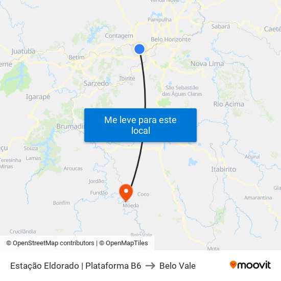 Estação Eldorado | Plataforma B6 to Belo Vale map