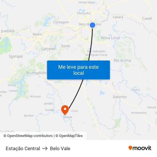 Estação Central to Belo Vale map