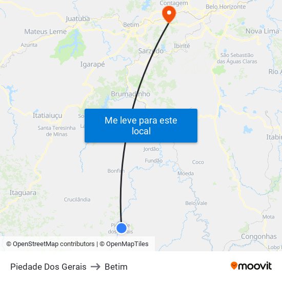 Piedade Dos Gerais to Betim map