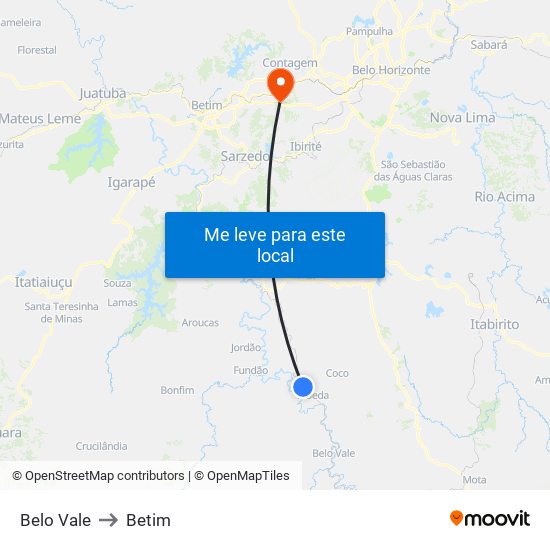 Belo Vale to Betim map