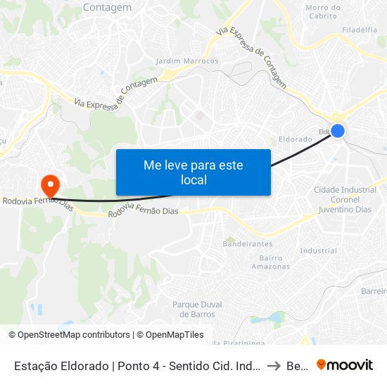 Estação Eldorado | Ponto 4 - Sentido Cid. Industrial/Barreiro to Betim map