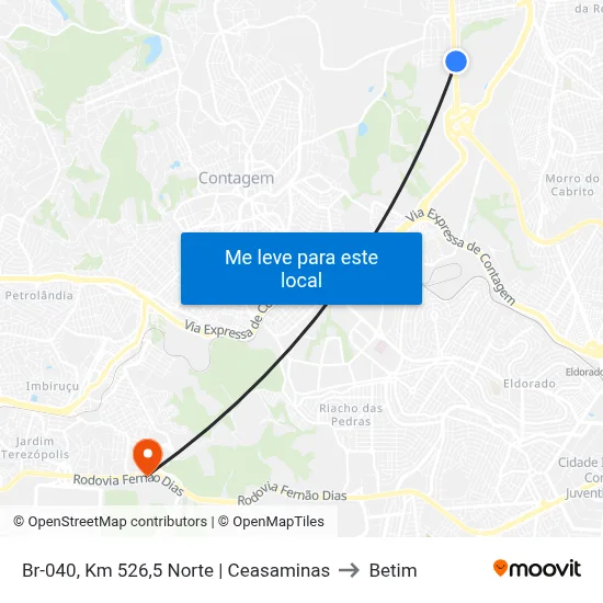 Br-040, Km 526,5 Norte | Ceasaminas to Betim map