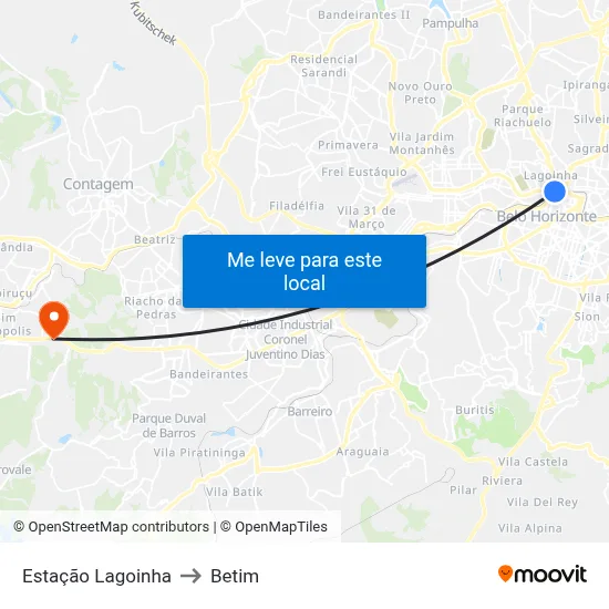 Estação Lagoinha to Betim map