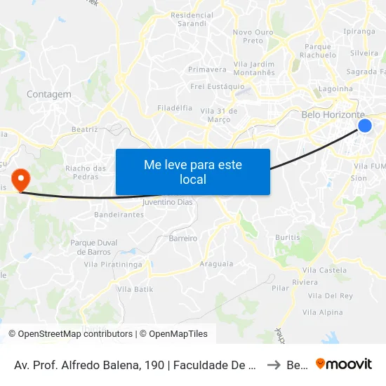 Av. Prof. Alfredo Balena, 190 | Faculdade De Medicina Ufmg 2 to Betim map
