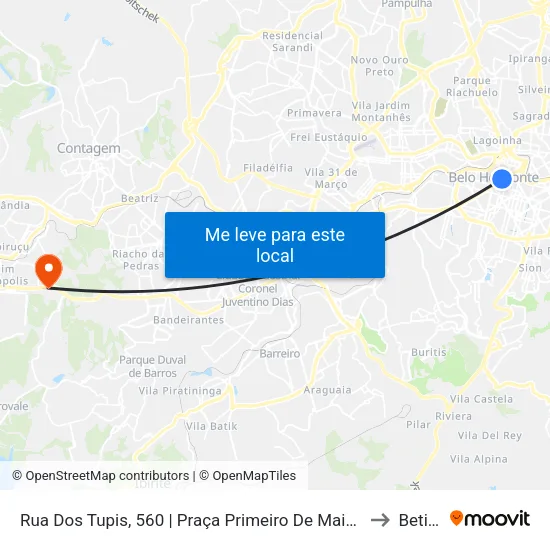 Rua Dos Tupis, 560 | Praça Primeiro De Maio 2 to Betim map