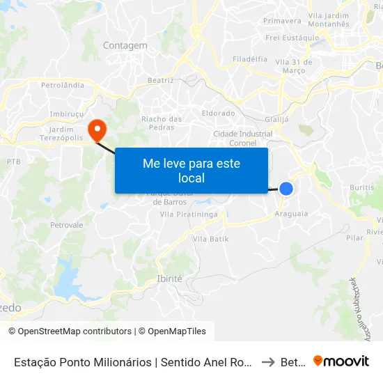 Estação Ponto Milionários | Sentido Anel Rodoviário to Betim map