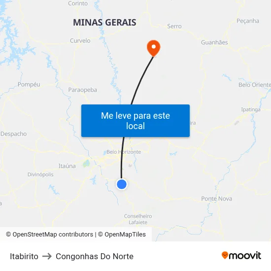 Itabirito to Congonhas Do Norte map