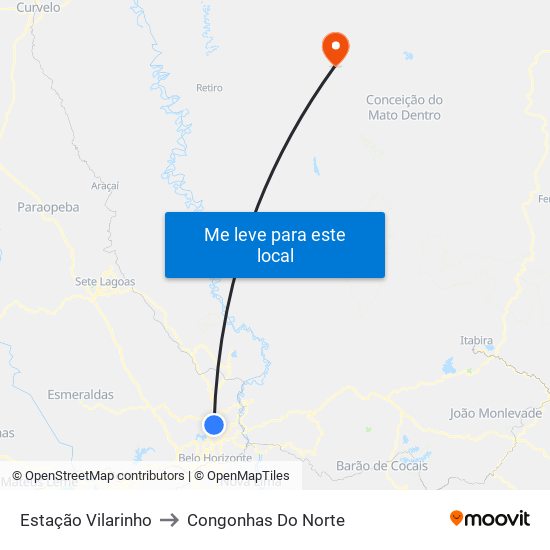 Estação Vilarinho to Congonhas Do Norte map