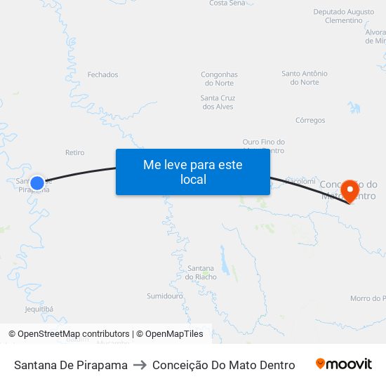 Santana De Pirapama to Conceição Do Mato Dentro map