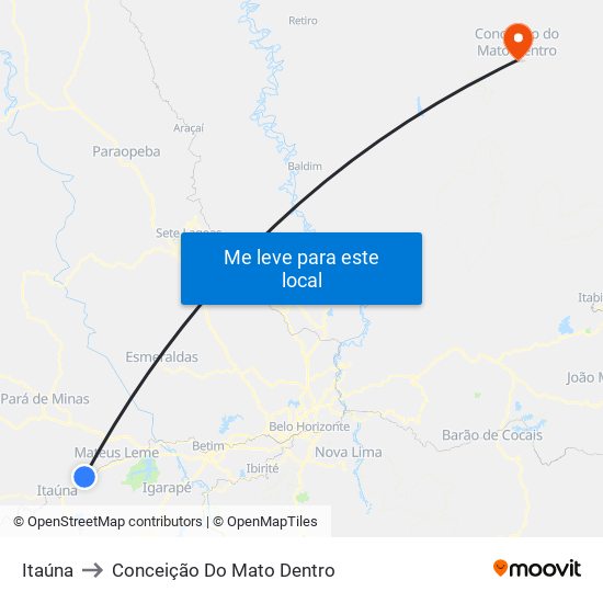 Itaúna to Conceição Do Mato Dentro map