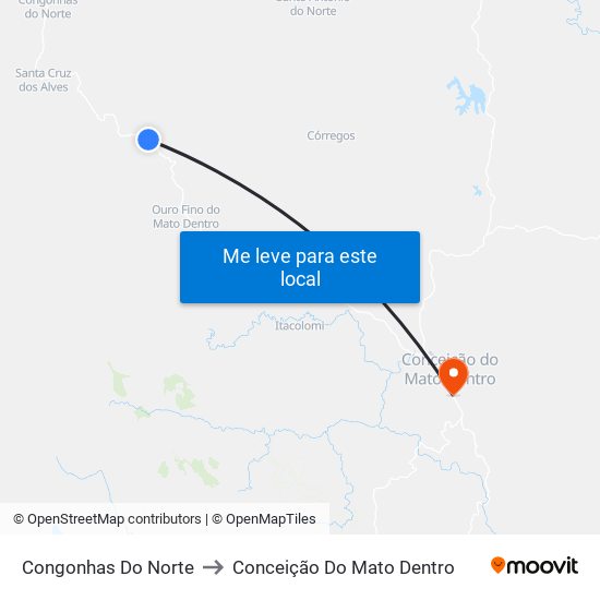 Congonhas Do Norte to Conceição Do Mato Dentro map