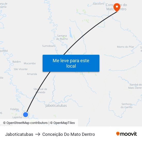 Jaboticatubas to Conceição Do Mato Dentro map