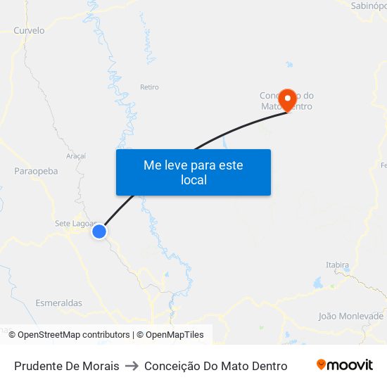 Prudente De Morais to Conceição Do Mato Dentro map